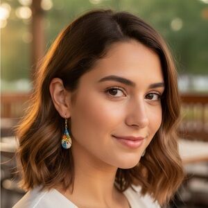 Multi Color Murano Style Millefiori Drop Earrings